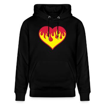 Flammendes Herz - Stanley/Stella Unisex Bio-Hoodie CRUISER  - Schwarz - Vorne - Alina (178cm) & Michal (187cm)