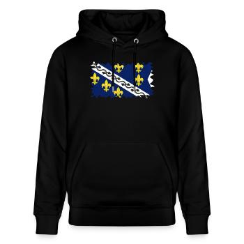Bosnien in der Herzegowina Europa Sarajavo Flagge Mostar - Stanley/Stella Unisex Bio-Hoodie CRUISER  - Schwarz - Vorne - Alina (178cm) & Michal (187cm)
