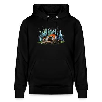Camping atmosphere. A retro adventure. - Stanley/Stella CRUISER Unisex Organic Hoodie - black - Front - Alina (178cm) & Michal (187cm)