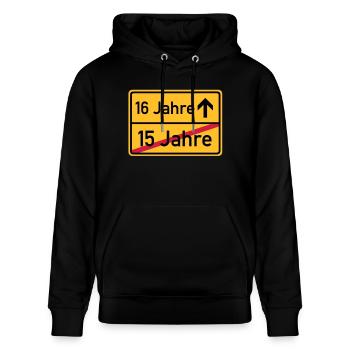 ortsschild_15__jahre__f3 - Stanley/Stella Unisex Bio-Hoodie CRUISER  - Schwarz - Vorne - Alina (178cm) & Michal (187cm)