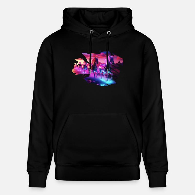 Elektrische Herde - Synthwave Horses - Stanley/Stella Unisex Bio-Hoodie CRUISER  - Schwarz