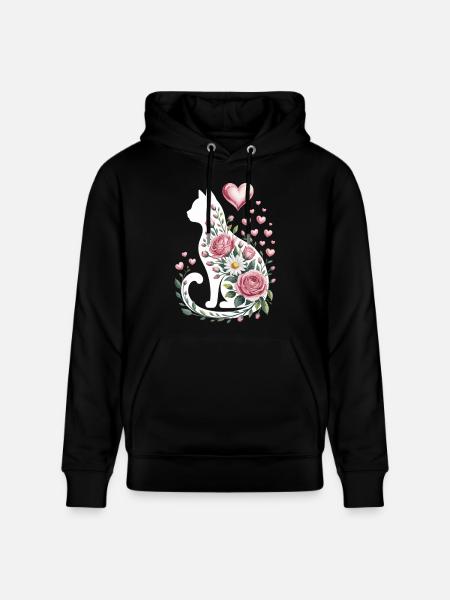 Fleur Chat Silhouette Roses Coeurs - Sweat à capuche bio CRUISER Stanley/Stella Unisexe - noir
