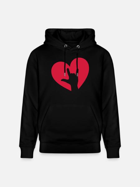 Mano, corazón, te quiero, música rock, i love you - Sudadera con capucha ecológica unisex CRUISER de Stanley/Stella - negro