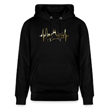Barcelona Skyline Spanien Herzschlag Fan Barcelona - Stanley/Stella Unisex Bio-Hoodie CRUISER  - Schwarz - Vorne - Alina (178cm) & Michal (187cm)