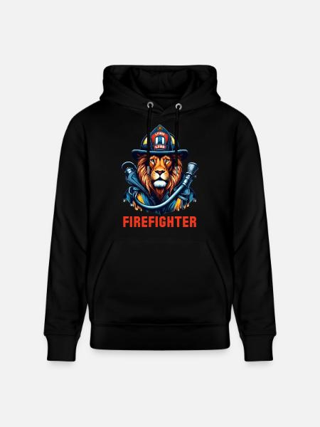 Firefighter Lion Gift - Stanley/Stella CRUISER Unisex Organic Hoodie - black
