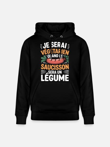 Humour Sausage – Never Vegetarian - Stanley/Stella CRUISER Unisex Organic Hoodie - black