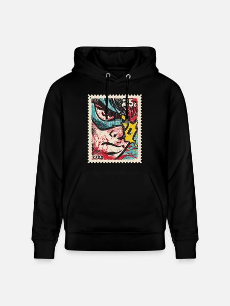 Comic-Held als Retro-Briefmarke - Stanley/Stella Unisex Bio-Hoodie CRUISER - Schwarz