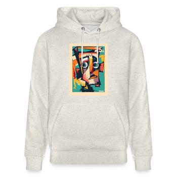 Kubistischer Kopf – Briefmarke der Verwirrung - Stanley/Stella Unisex Bio-Hoodie CRUISER  - Beige meliert - Vorne - Alina (178cm) & Michal (187cm)