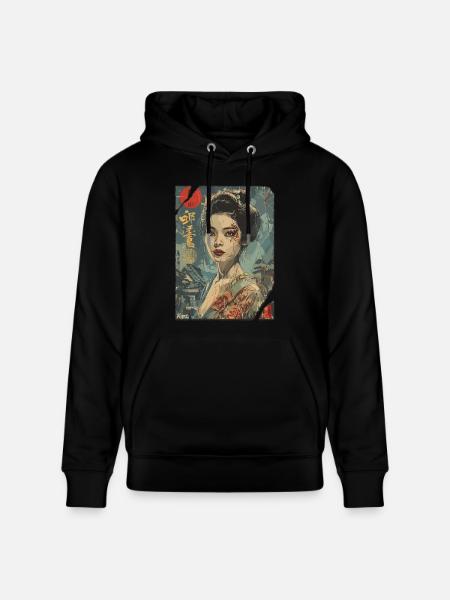 Strong Geisha – Japanese Retro Poster - Stanley/Stella CRUISER Unisex Organic Hoodie - black