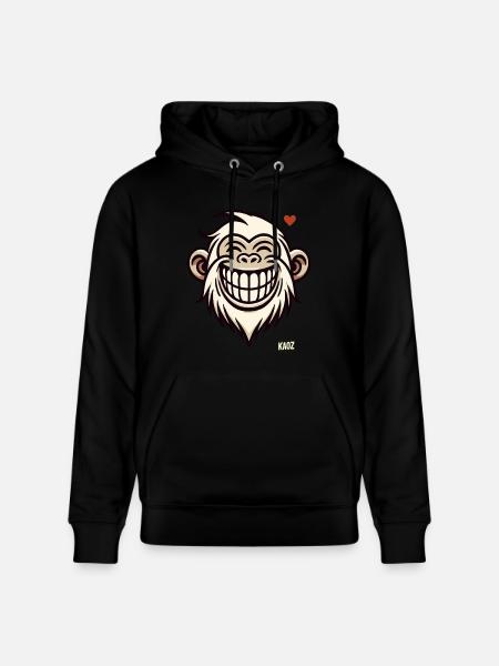 Grinning monkey with heart - Stanley/Stella CRUISER Unisex Organic Hoodie - black