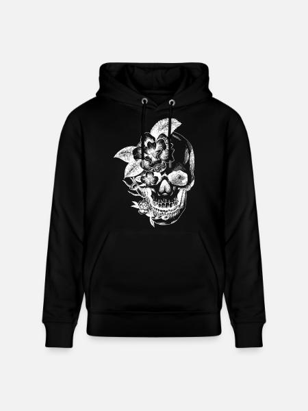 skull and flowers - Stanley/Stella CRUISER Unisex Organic Hoodie - black