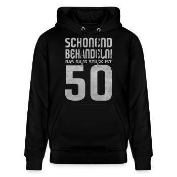 50er Geburtstag Das gute Stück - Stanley/Stella Unisex Bio-Hoodie CRUISER  - Schwarz - Vorne - Alina (178cm) & Michal (187cm)
