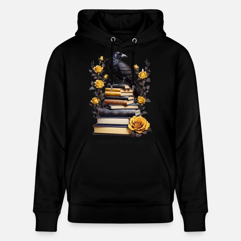 Bücherstapel mit Rabe - Stanley/Stella Unisex Bio-Hoodie CRUISER  - Schwarz