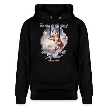 Fuchs Bibelvers Christlich - Stanley/Stella Unisex Bio-Hoodie CRUISER  - Schwarz - Vorne - Alina (178cm) & Michal (187cm)