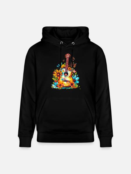 Bunte Gitarre mit Blumen - Stanley/Stella Unisex Bio-Hoodie CRUISER  - Schwarz
