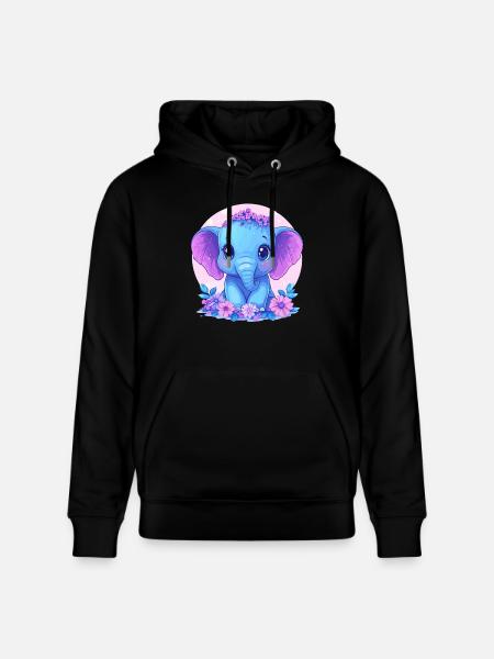 Blauer Baby Elefant Mit Blumen - Stanley/Stella Unisex Bio-Hoodie CRUISER - Schwarz