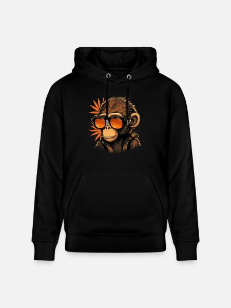 Cool monkey with sunglasses - Stanley/Stella CRUISER Unisex Organic Hoodie - black