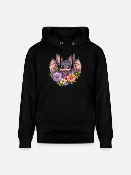 Fledermaus mit Herz und Blumen - Stanley/Stella Unisex Bio-Hoodie CRUISER - Schwarz