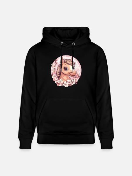 Cheerful Pony with Flowers - Stanley/Stella CRUISER Unisex Organic Hoodie - black