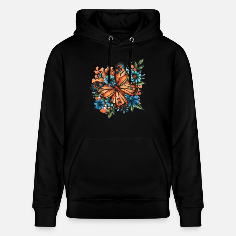 Schmetterling mit Blumen - Stanley/Stella Unisex Bio-Hoodie CRUISER  - Schwarz