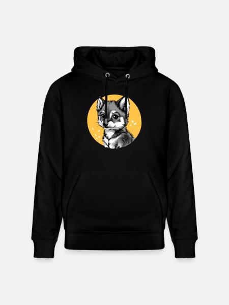 Husky in Yellow Circle - Stanley/Stella CRUISER Unisex Organic Hoodie - black
