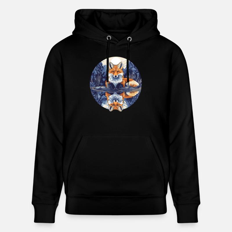 Renard avec réflexion - Sweat à capuche bio CRUISER Stanley/Stella Unisexe - noir