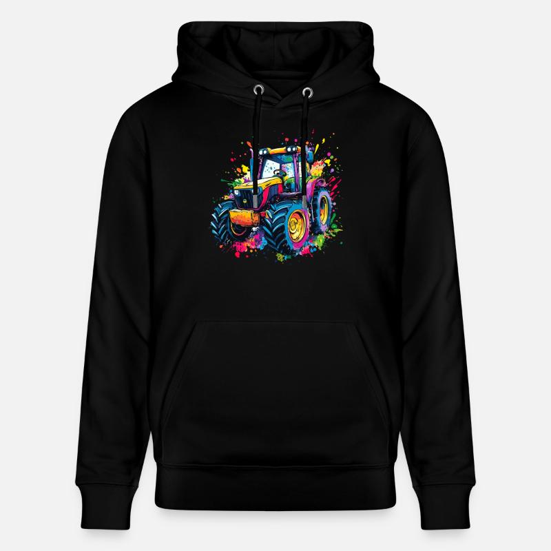 Bunter Traktor mit Farbklecksen - Stanley/Stella Unisex Bio-Hoodie CRUISER  - Schwarz