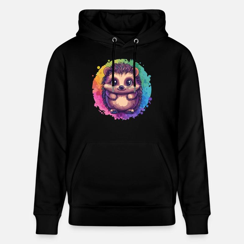 Bunter Igel vor Regenbogen - Stanley/Stella Unisex Bio-Hoodie CRUISER  - Schwarz