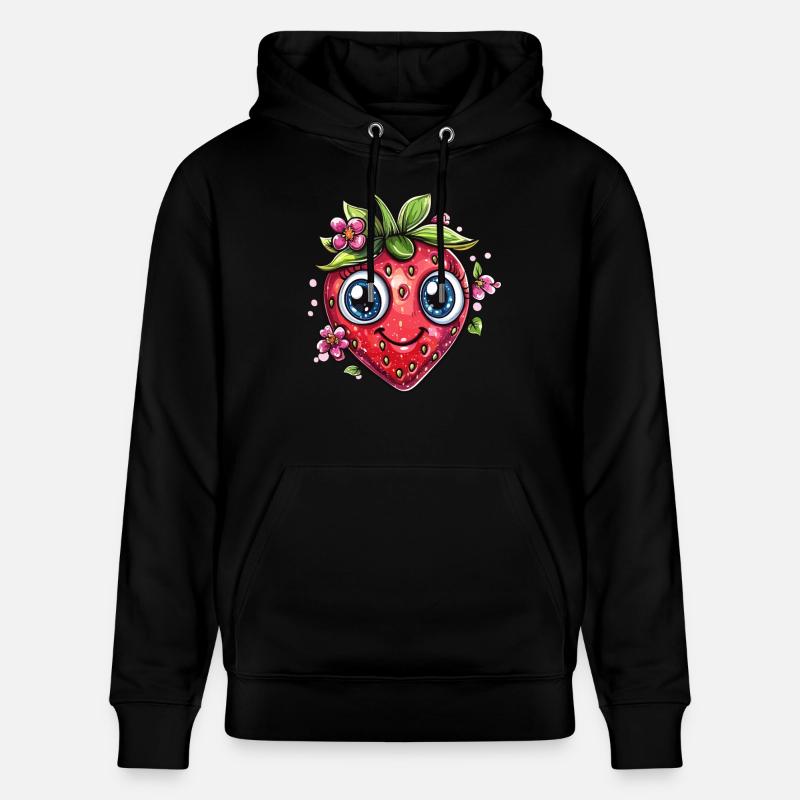 Strawberry with flower smile - Stanley/Stella CRUISER Unisex Organic Hoodie - black