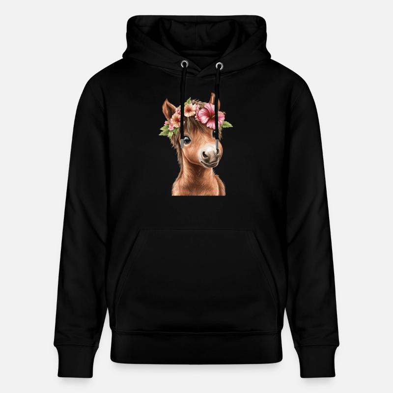 Flower pony with wreath - Stanley/Stella CRUISER Unisex Organic Hoodie - black