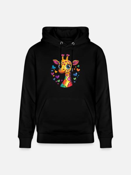 Cute Rainbow Giraffe - Stanley/Stella CRUISER Unisex Organic Hoodie - black