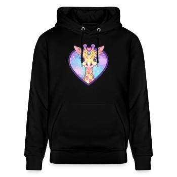 Herzgiraffe mit Glitzerblick - Stanley/Stella Unisex Bio-Hoodie CRUISER  - Schwarz - Vorne - Alina (178cm) & Michal (187cm)