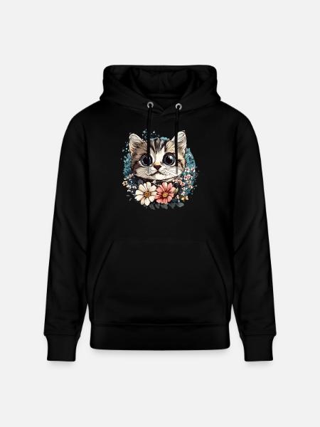 Cat with flower wreath - Stanley/Stella CRUISER Unisex Organic Hoodie - black