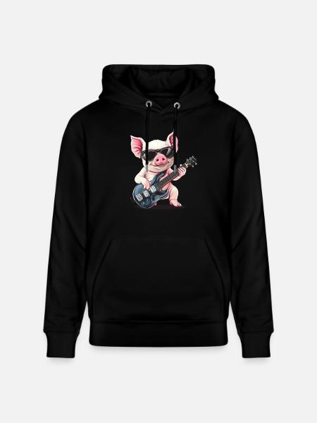 Rocking pig with guitar - Stanley/Stella CRUISER Unisex Organic Hoodie - black