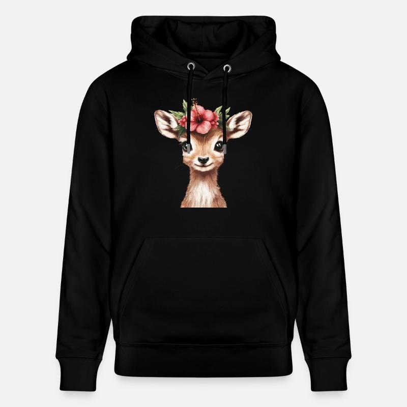 Cerf avec fleur - Sweat à capuche bio CRUISER Stanley/Stella Unisexe - noir