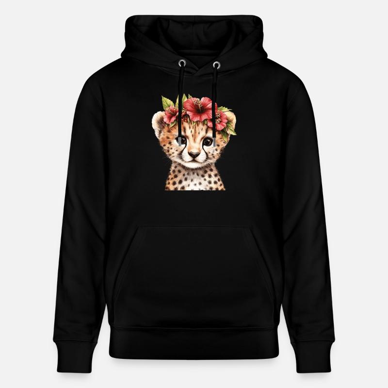 Gepard mit Blumenkranz - Stanley/Stella Unisex Bio-Hoodie CRUISER - Schwarz