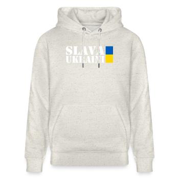 Slava ukraini - Stanley/Stella Unisex Bio-Hoodie CRUISER  - Beige meliert - Vorne - Alina (178cm) & Michal (187cm)