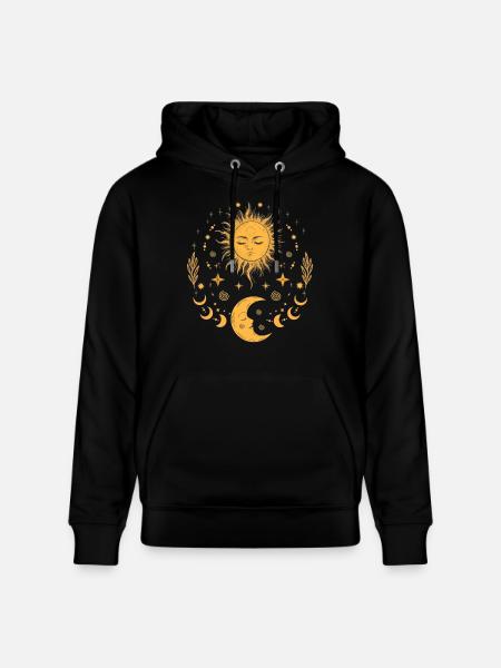 Vintage Sun Moon & Stars, Celestial Boho - Stanley/Stella CRUISER Unisex Organic Hoodie - black