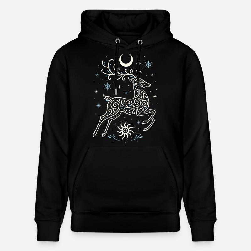 Springender Yule Hirsch mit Sonne & Mond - Stanley/Stella Unisex Bio-Hoodie CRUISER  - Schwarz