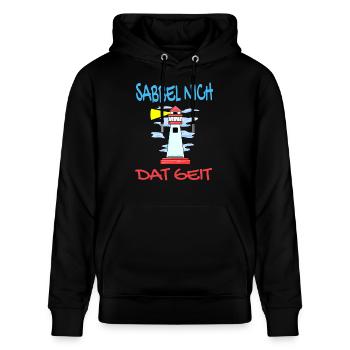 Leuchtturm - Sabbel Nich Dat Geit - Plattdeutsch - Stanley/Stella Unisex Bio-Hoodie CRUISER  - Schwarz - Vorne - Alina (178cm) & Michal (187cm)