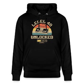 Anniversaire level 40 Ans 1985 Cadeau Gamer Fête - Sweat à capuche bio CRUISER Stanley/Stella Unisexe - noir - Devant - Alina (178cm) & Michal (187cm)