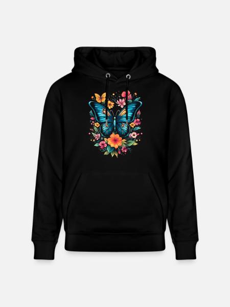 Butterfly with flowers - Stanley/Stella CRUISER Unisex Organic Hoodie - black