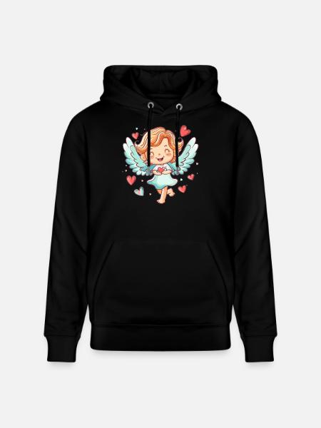 Happy Angel with Hearts - Stanley/Stella CRUISER Unisex Organic Hoodie - black