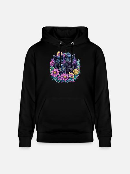 Black kittens with flowers - Stanley/Stella CRUISER Unisex Organic Hoodie - black