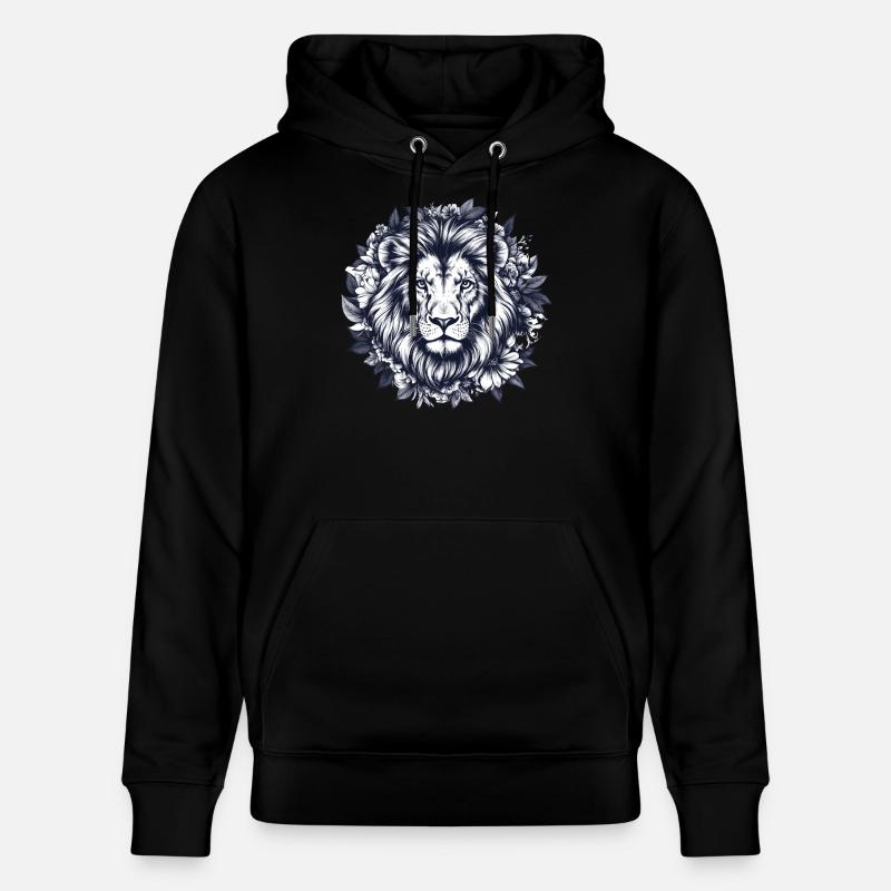 Lion majestueux en fleurs - Sweat à capuche bio CRUISER Stanley/Stella Unisexe - noir