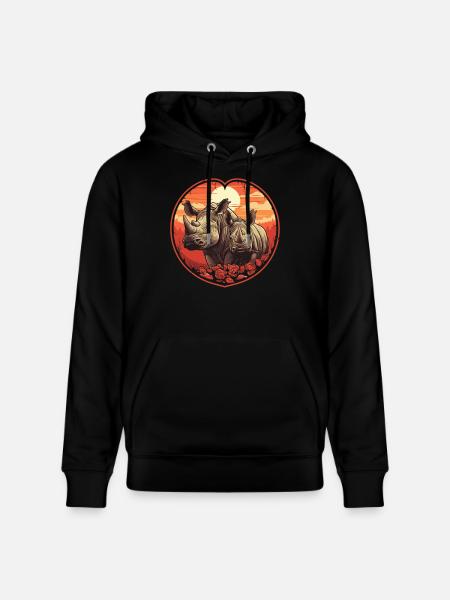 Rhino Love at Sunset - Stanley/Stella CRUISER Unisex Organic Hoodie - black