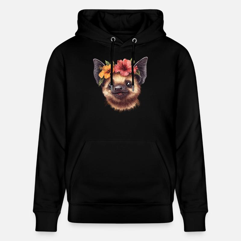 Fledermaus mit Blüten - Stanley/Stella Unisex Bio-Hoodie CRUISER  - Schwarz