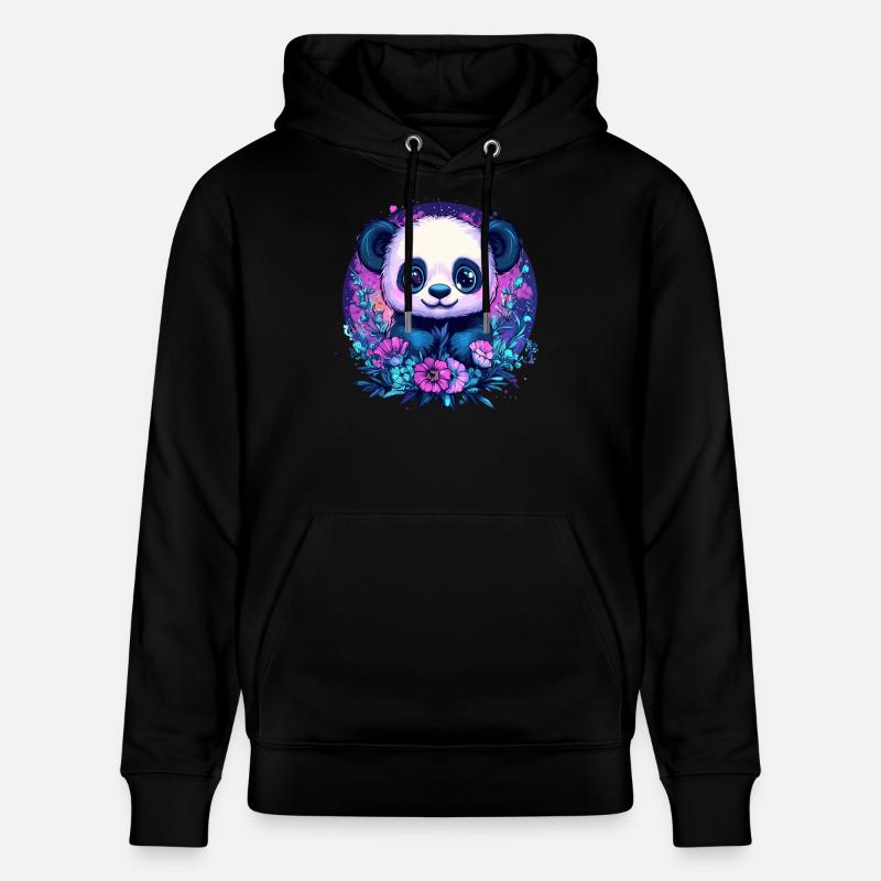 Panda avec des fleurs - Sweat à capuche bio CRUISER Stanley/Stella Unisexe - noir