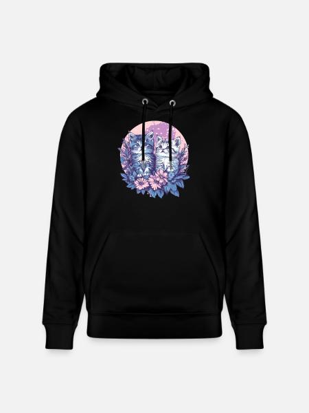 Zwei Kätzchen mit Blumen - Stanley/Stella Unisex Bio-Hoodie CRUISER - Schwarz