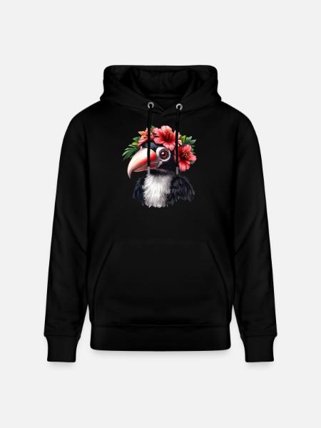 Toucan with flower wreath - Stanley/Stella CRUISER Unisex Organic Hoodie - black